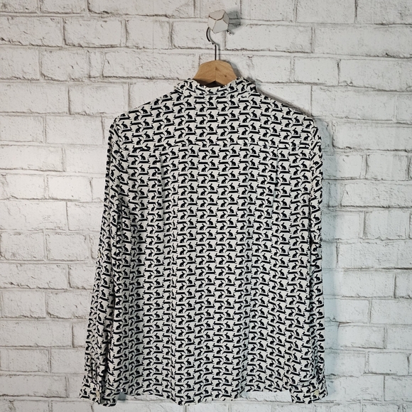 LOFT Rabbit Print Button-Up Blouse, S - Picture 2 of 8